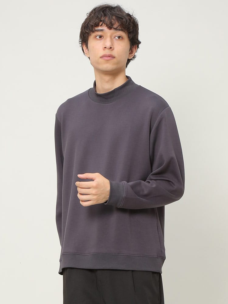 NOTA BENE (ノータベネ) シルキータッチ 無地 モックネック 長袖 Tシャツ
