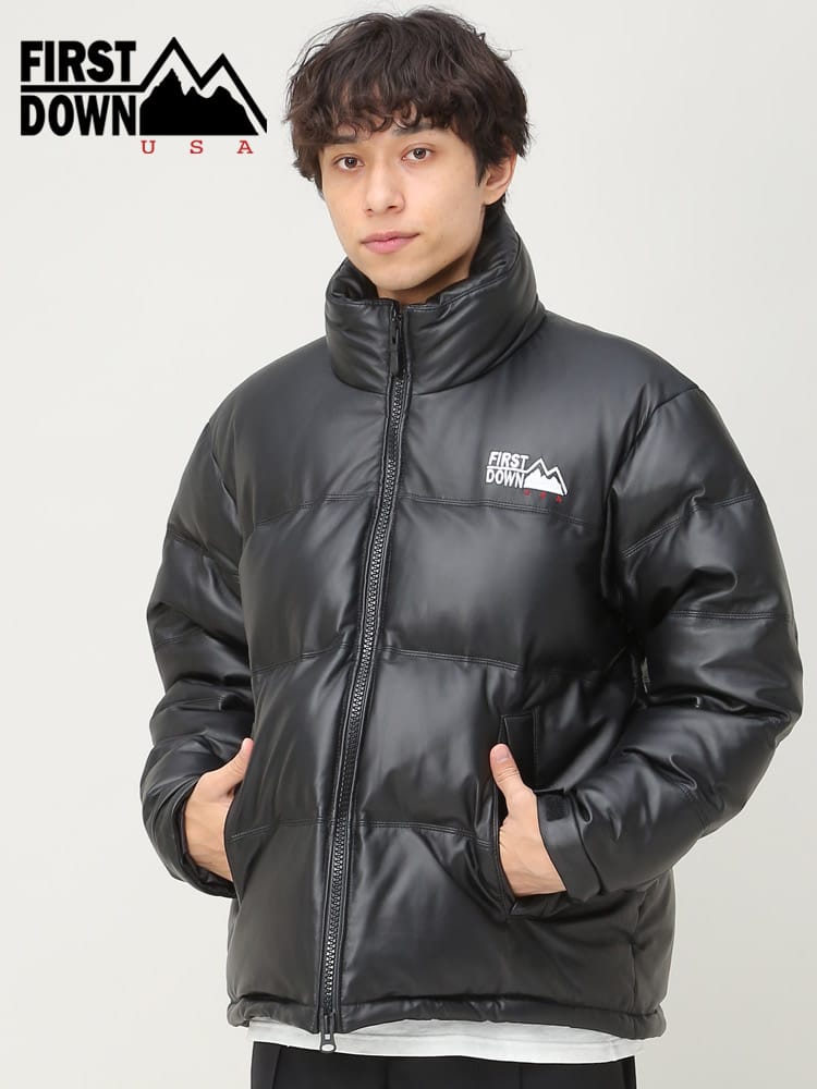 FIRST DOWN USA (ファーストダウンユーエスエー) ラムレザー 胸ロゴ フルジップ ダウンジャケット LAMB LEATHER DOWN JKT F342540C