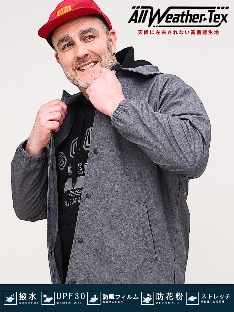 天候に左右されない、高機能性生地「ALL-WEATHER TEX」大きいサイズ メンズ B＆T CLUB (ビー アンド ティークラブ) ALL-WEATHER コーチジャケット オールウェザー 撥水性 防風 防花粉