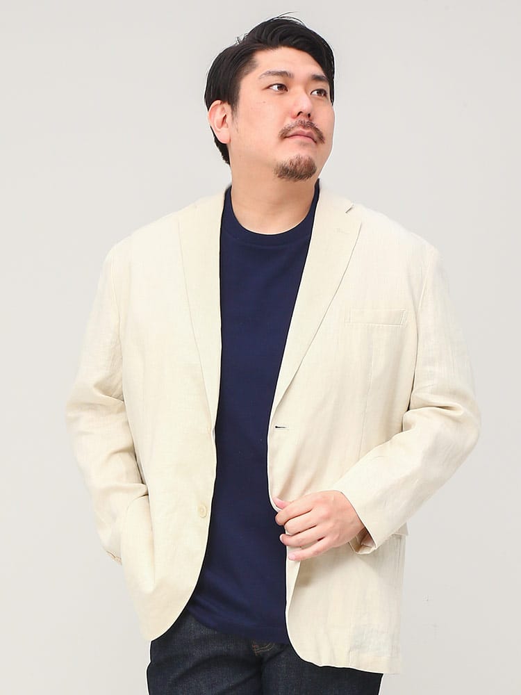 大きいサイズ メンズ B＆T CLUB (ビーアンドティークラブ) 麻100％ 無地 シングル ジャケット