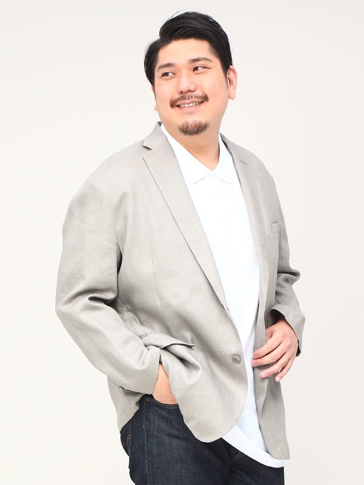 大きいサイズ メンズ B＆T CLUB (ビーアンドティークラブ) 麻100％ 無地 シングル ジャケット