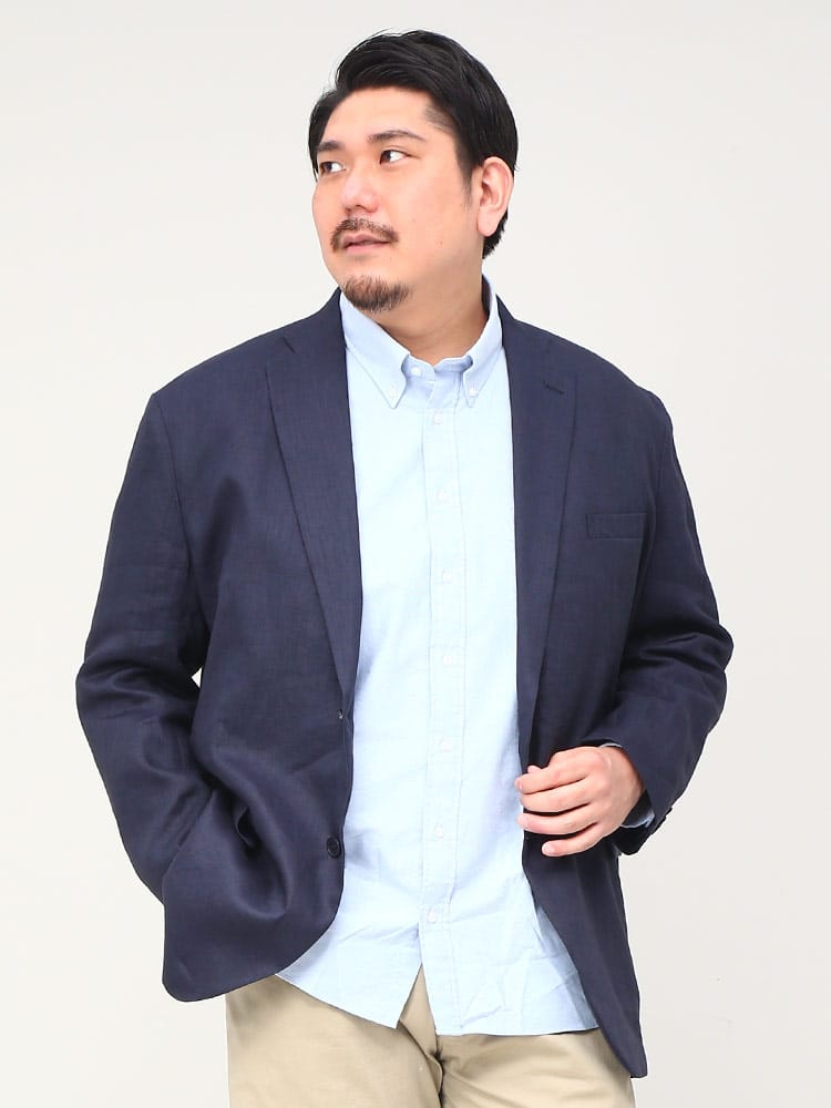 大きいサイズ メンズ B＆T CLUB (ビーアンドティークラブ) 麻100％ 無地 シングル ジャケット