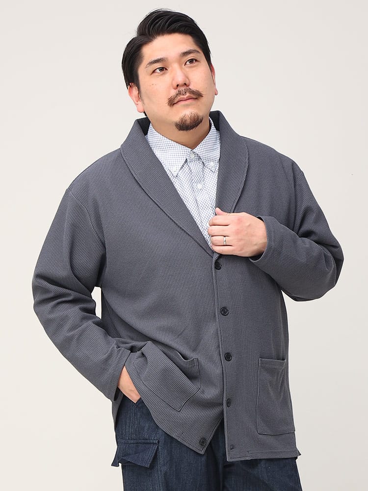 大きいサイズ メンズ B＆T CLUB (ビーアンドティークラブ) ニットライク ジャガード ショールカラー ジャケット