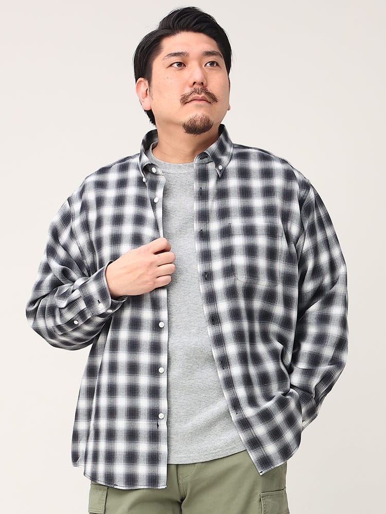 大きいサイズ メンズ B＆T CLUB (ビーアンドティークラブ) ワッフル チェック ボタンダウン 長袖 シャツ