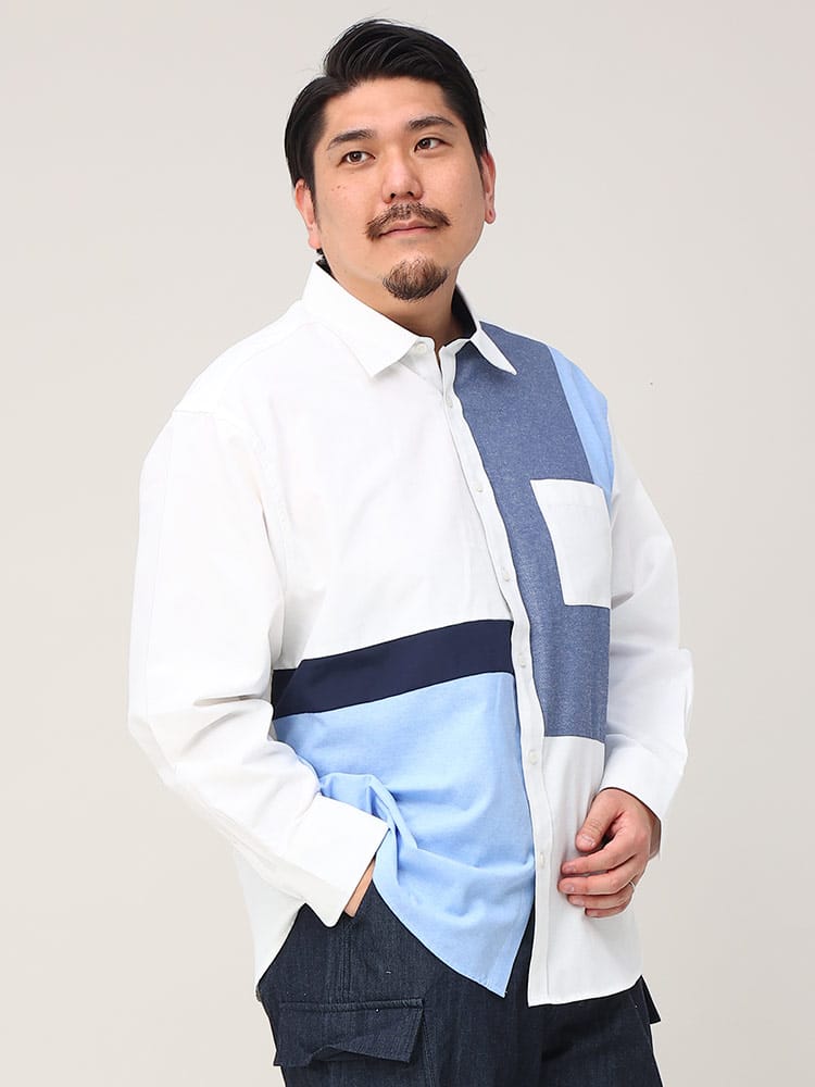 大きいサイズ メンズ B＆T CLUB (ビーアンドティークラブ) デザイン切り替え レギュラーカラー 長袖 シャツ