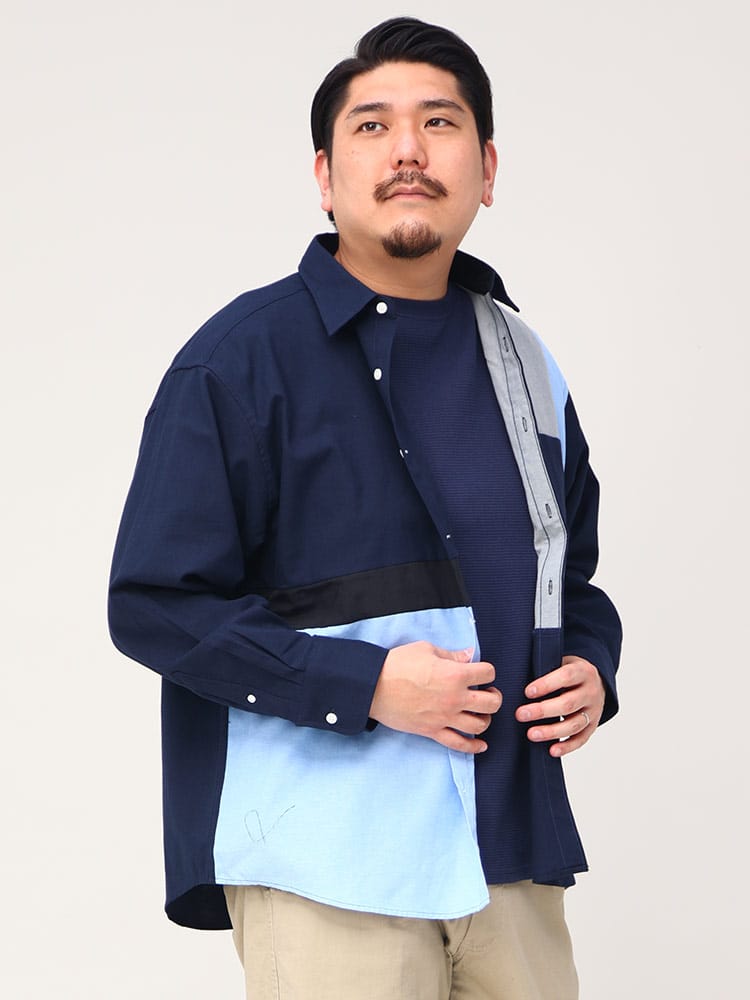 大きいサイズ メンズ B＆T CLUB (ビーアンドティークラブ) デザイン切り替え レギュラーカラー 長袖 シャツ