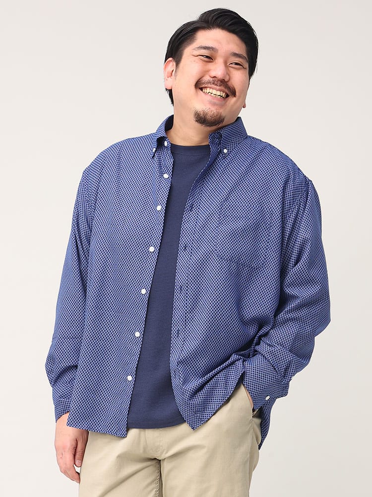 大きいサイズ メンズ B＆T CLUB (ビーアンドティークラブ) 抗菌消臭 総柄 ボタンダウン 長袖 シャツ