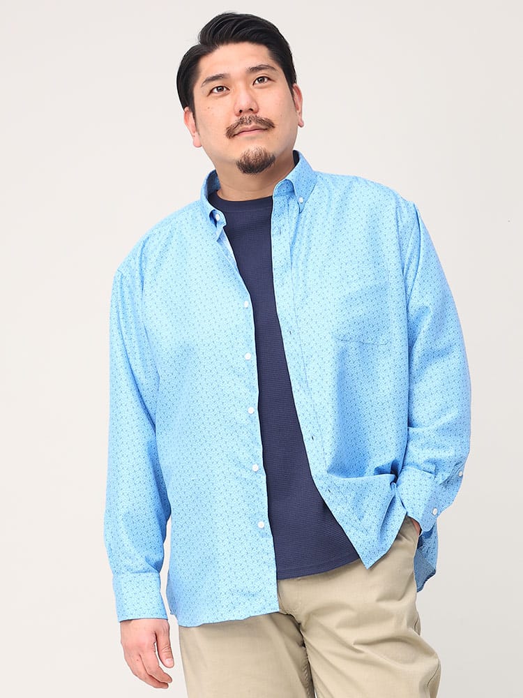 大きいサイズ メンズ B＆T CLUB (ビーアンドティークラブ) 抗菌消臭 マリン総柄 ボタンダウン 長袖 シャツ