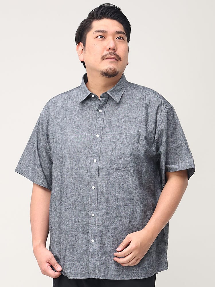 大きいサイズ メンズ B＆T CLUB (ビーアンドティークラブ) 綿麻 無地 半袖 シャツ 麻混 リネン 通気性 涼しい 夏シャツ