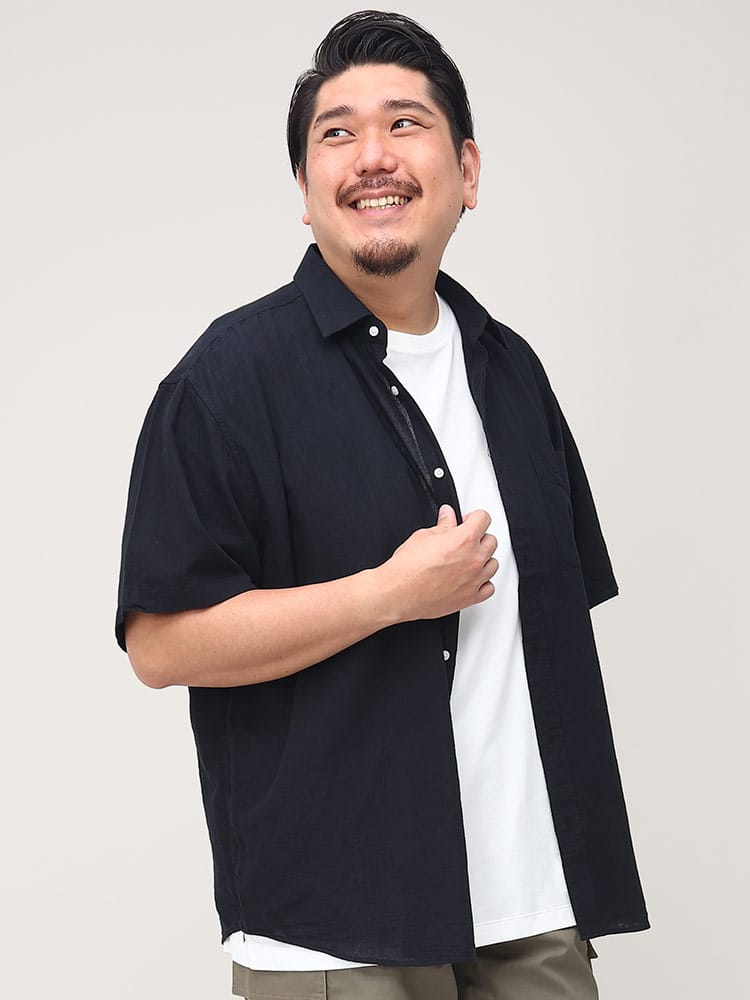大きいサイズ メンズ B＆T CLUB (ビーアンドティークラブ) 綿麻 無地 半袖 シャツ 麻混 リネン 通気性 涼しい 夏シャツ
