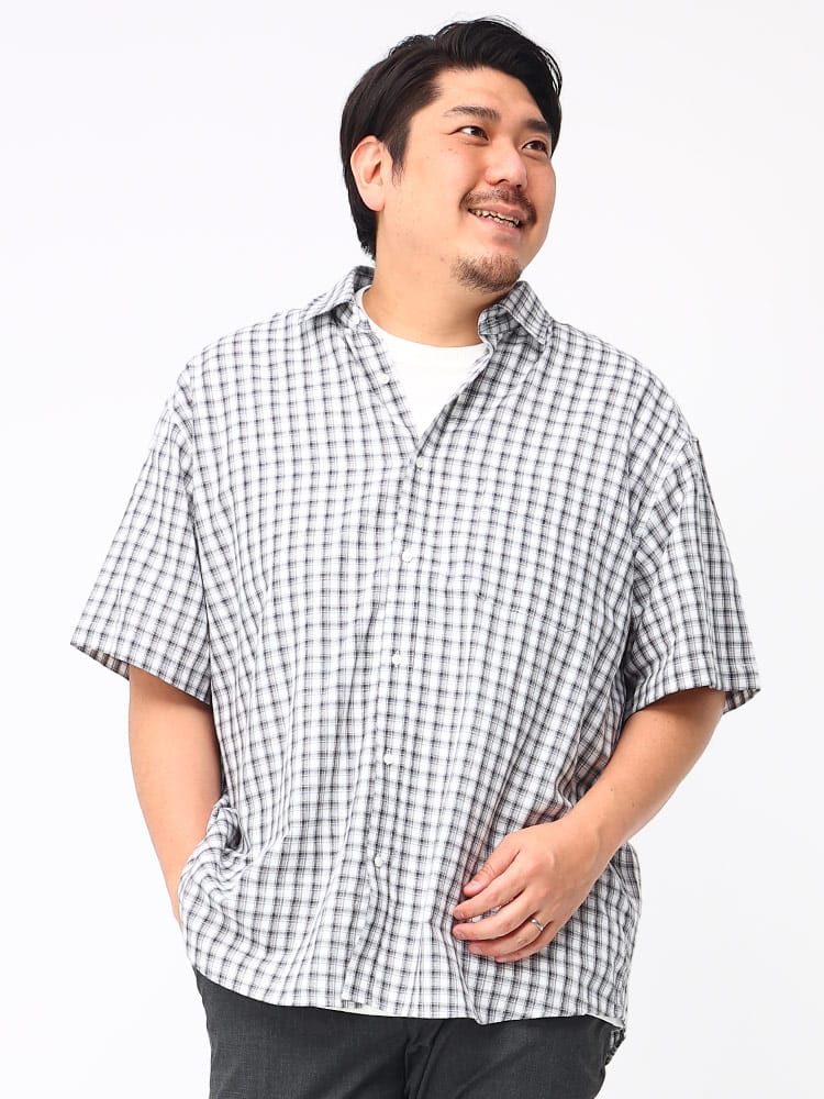 大きいサイズ メンズ B＆T CLUB (ビーアンドティークラブ) 綿麻 チェック柄 レギュラー 半袖 シャツ