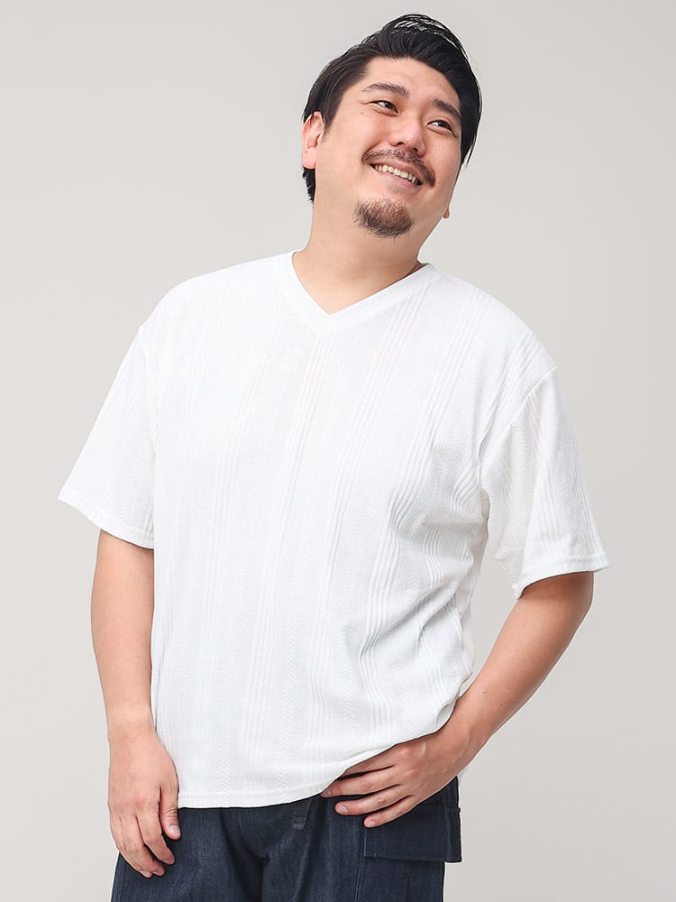 大きいサイズ メンズ B＆T CLUB (ビーアンドティークラブ) リンクスジャガード Vネック 半袖 Tシャツ