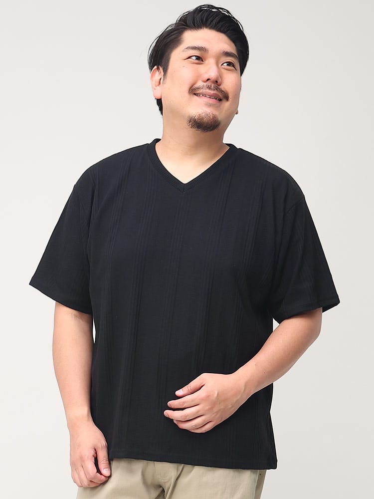 大きいサイズ メンズ B＆T CLUB (ビーアンドティークラブ) リンクスジャガード Vネック 半袖 Tシャツ