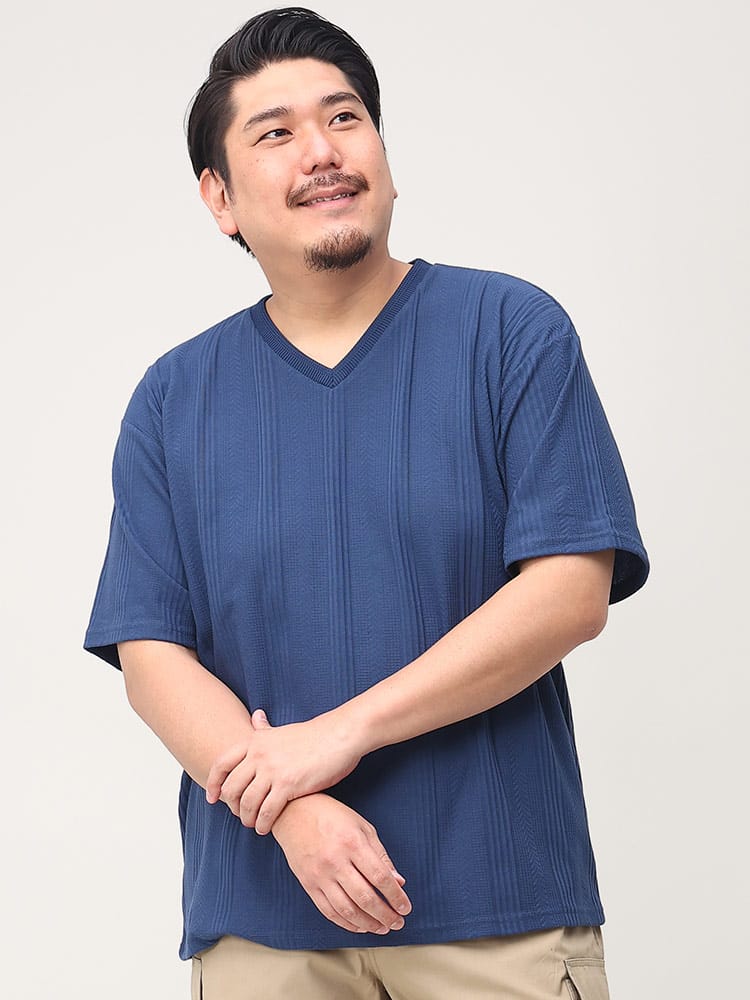 大きいサイズ メンズ B＆T CLUB (ビーアンドティークラブ) リンクスジャガード Vネック 半袖 Tシャツ