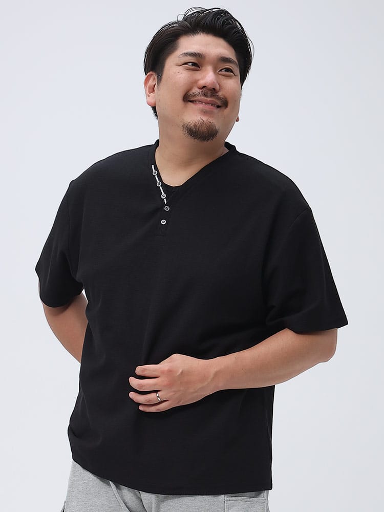 大きいサイズ メンズ B＆T CLUB (ビーアンドティークラブ) ハニカム鹿の子 ヘンリーネック 半袖 Tシャツ