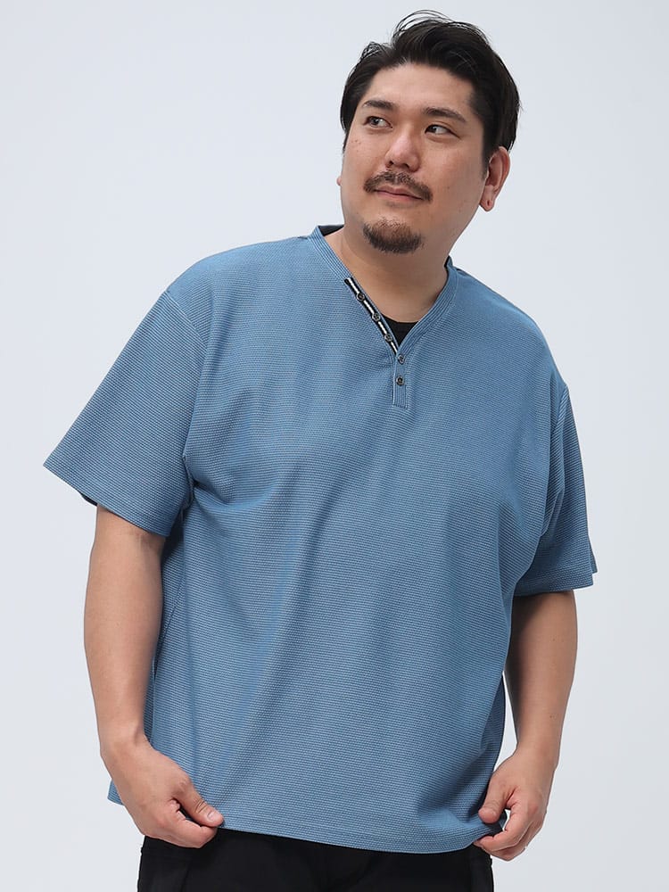 大きいサイズ メンズ B＆T CLUB (ビーアンドティークラブ) ハニカム鹿の子 ヘンリーネック 半袖 Tシャツ