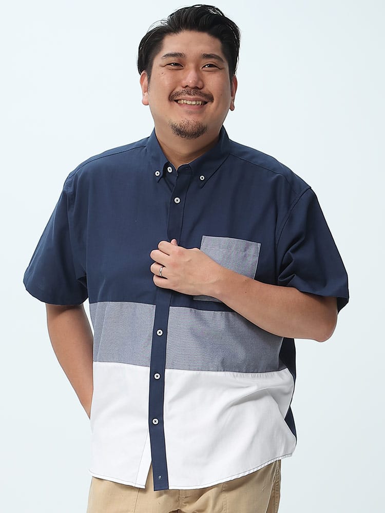 大きいサイズ メンズ B＆T CLUB (ビーアンドティークラブ) 切り替え ボタンダウン 半袖 オックスシャツ