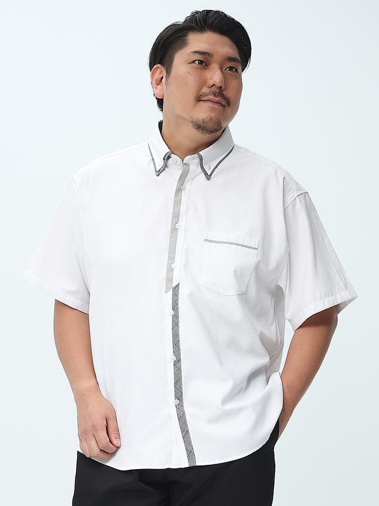 大きいサイズ メンズ B＆T CLUB (ビーアンドティークラブ) アーガイルドビー 2枚衿 ボタンダウン 半袖 シャツ