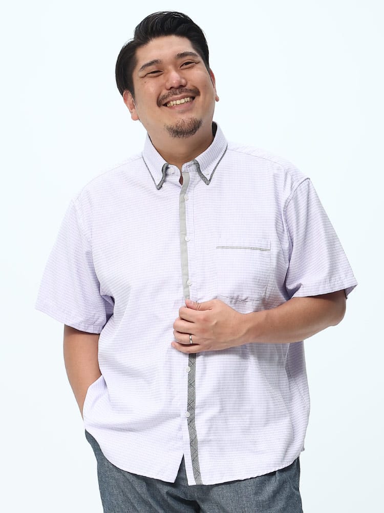 大きいサイズ メンズ B＆T CLUB (ビーアンドティークラブ) アーガイルドビー 2枚衿 ボタンダウン 半袖 シャツ