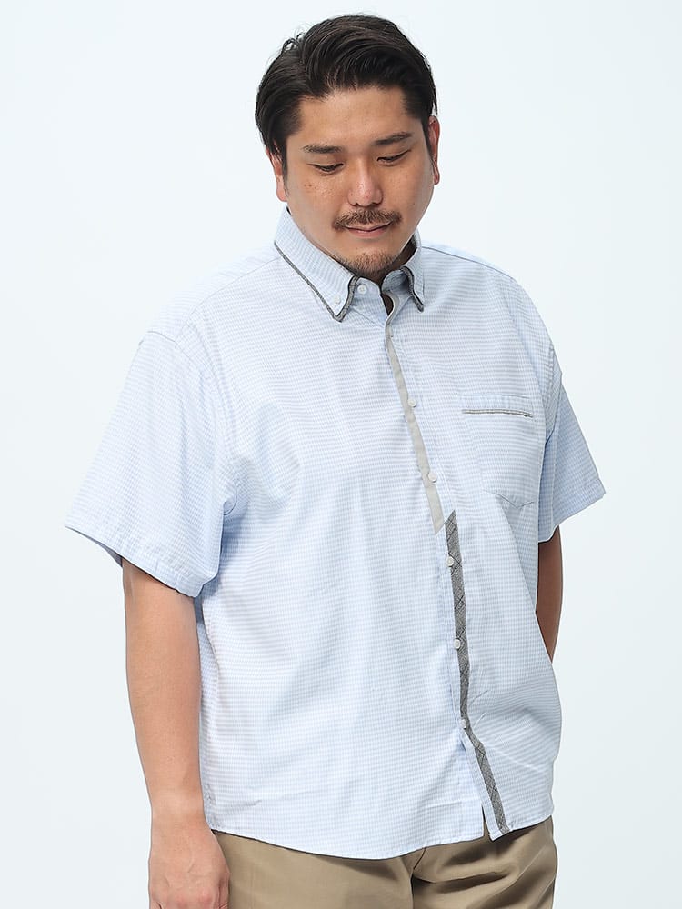 大きいサイズ メンズ B＆T CLUB (ビーアンドティークラブ) アーガイルドビー 2枚衿 ボタンダウン 半袖 シャツ