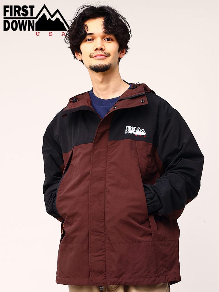 FIRST DOWN USA (ファーストダウンユーエスエー) 切り替え 裏メッシュ フルジップ ジャケット MOTOWN JKT TASLAN NYLON マンパ マウンテンパーカー ナイロンジャケット