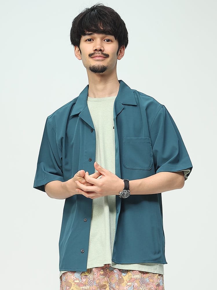 SAKAZEN サカゼン サーパスドライ ストレッチ 冷感 オープンカラー 半袖 シャツ