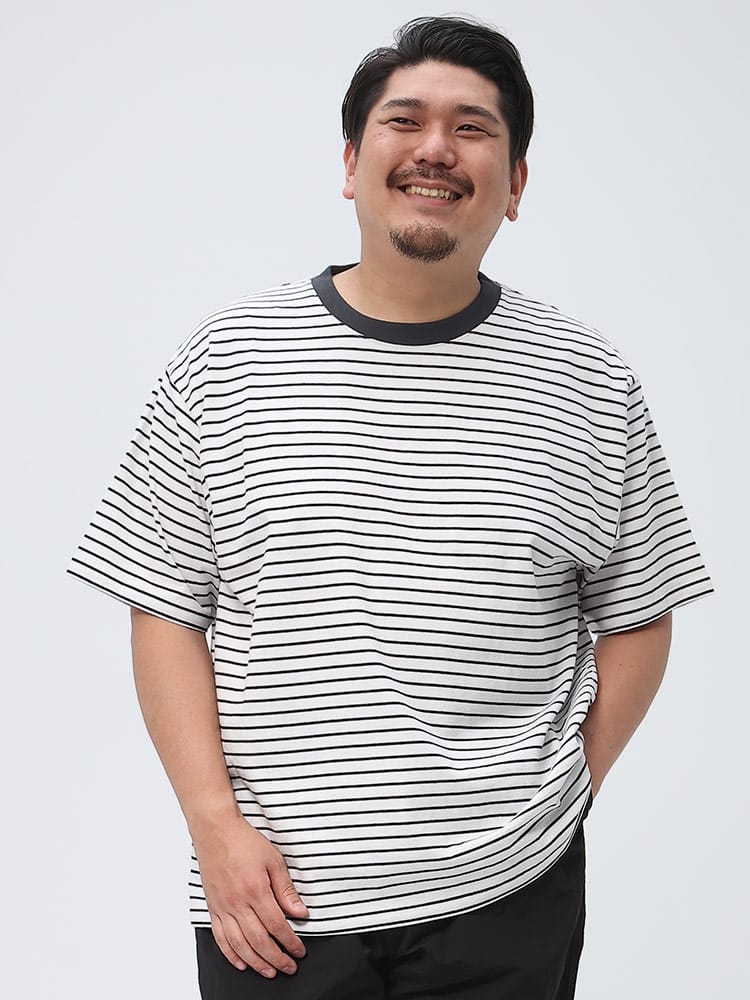 大きいサイズ メンズ FIRST DOWN USA (ファーストダウンユーエスエー) ボーダー クルーネック 半袖 Tシャツ