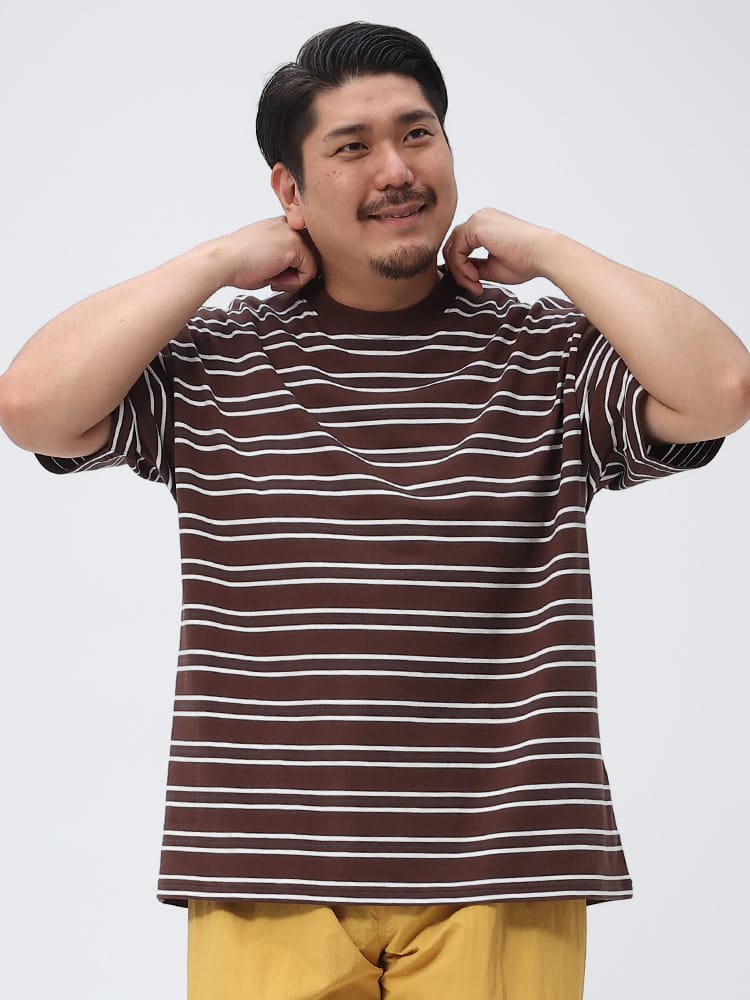大きいサイズ メンズ FIRST DOWN USA (ファーストダウンユーエスエー) ボーダー クルーネック 半袖 Tシャツ