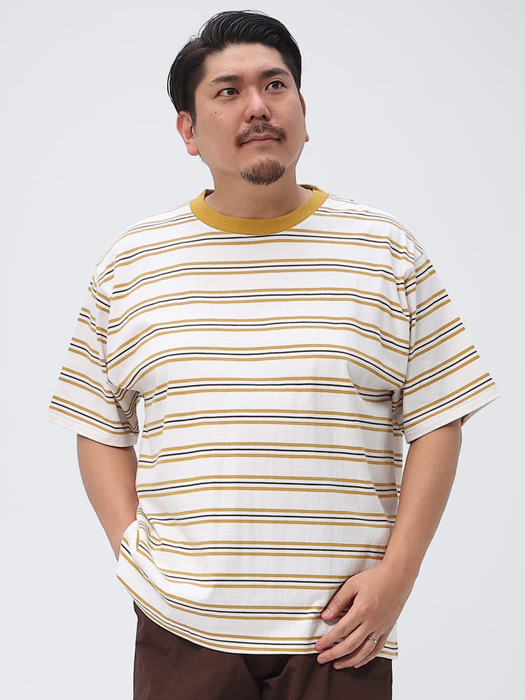 大きいサイズ メンズ FIRST DOWN USA (ファーストダウンユーエスエー) ボーダー クルーネック 半袖 Tシャツ