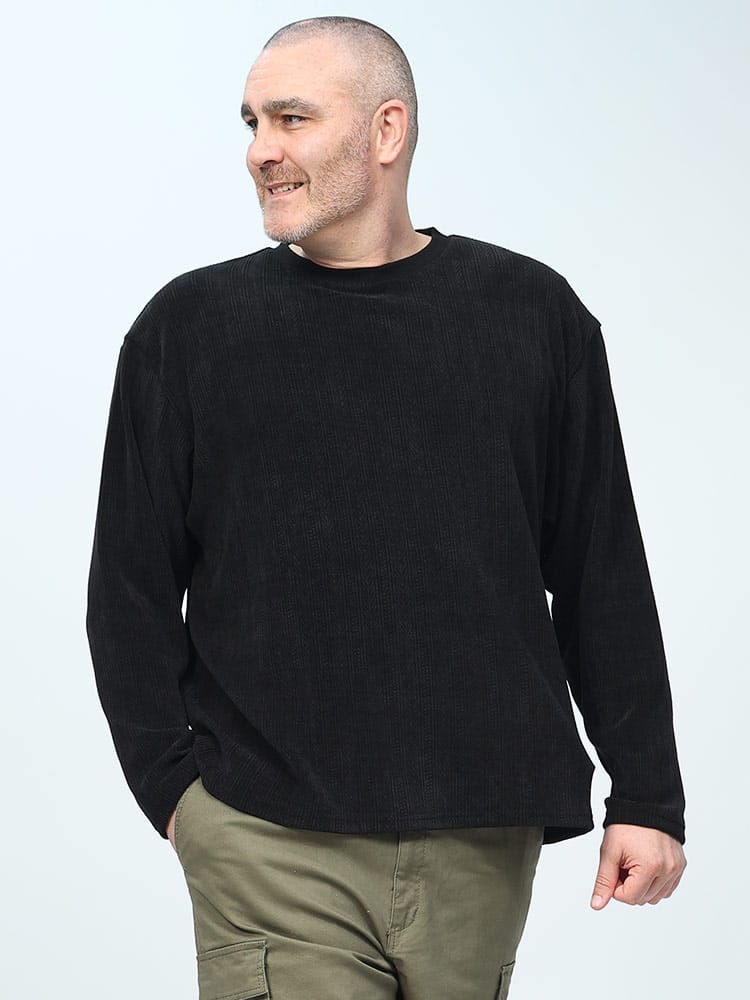 モールジャガード クルーネック 長袖 Tシャツ (B＆T CLUB) ビーアンドティークラブ 大きいサイズ メンズ