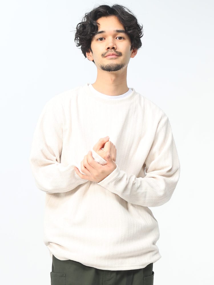 NOTA BENE (ノータベネ) モールジャガード クルーネック 長袖 Tシャツ