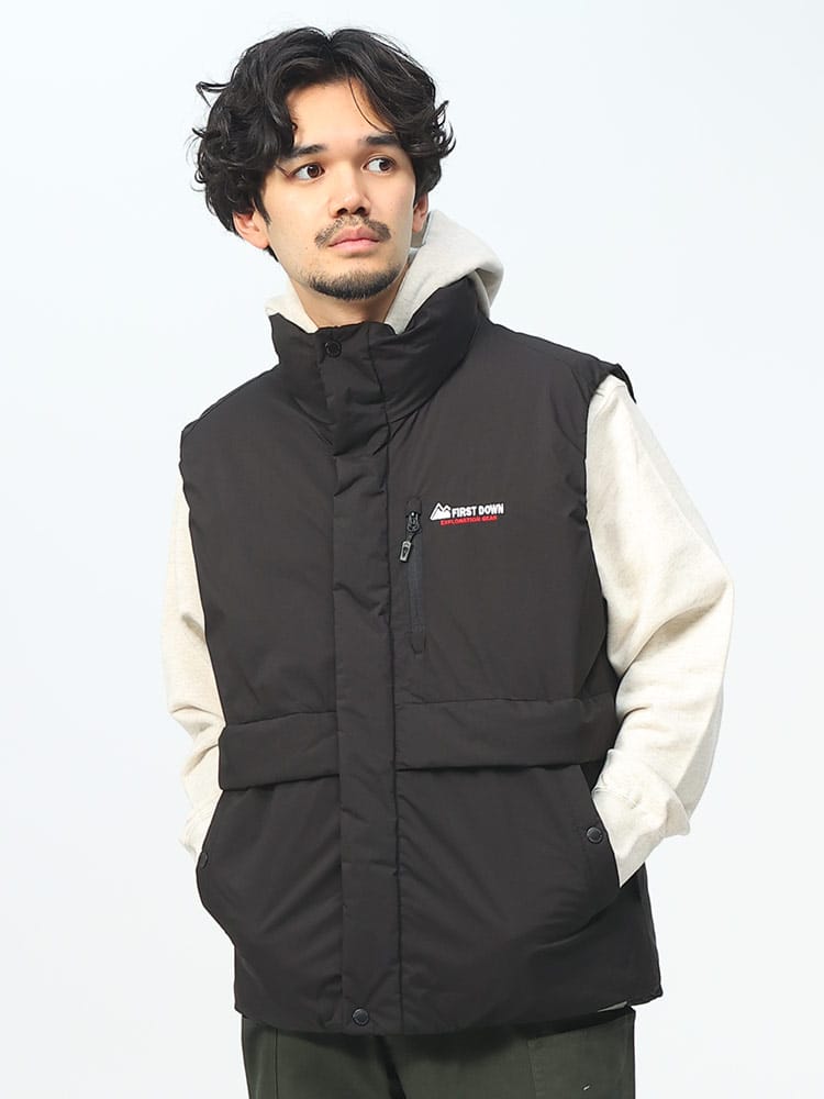 FIRST DOWN (ファーストダウン) ストレッチ 裏アルミ 撥水 フルジップ 中綿ベスト