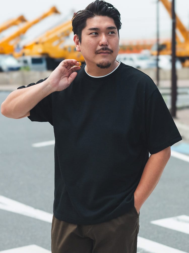 B＆T CLUB (ビーアンドティークラブ) ポップコーン 無地 衿レイヤード風 クルーネック 半袖 Tシャツ 6041860