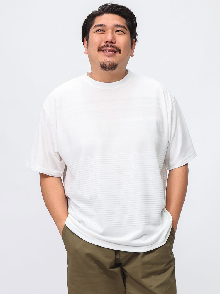 B＆T CLUB (ビーアンドティークラブ) ジャガード パネルボーダー クルーネック 半袖 Tシャツ 6041863