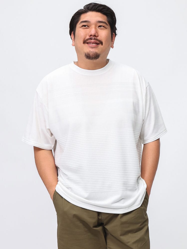B＆T CLUB (ビーアンドティークラブ) ジャガード パネルボーダー クルーネック 半袖 Tシャツ 6041863