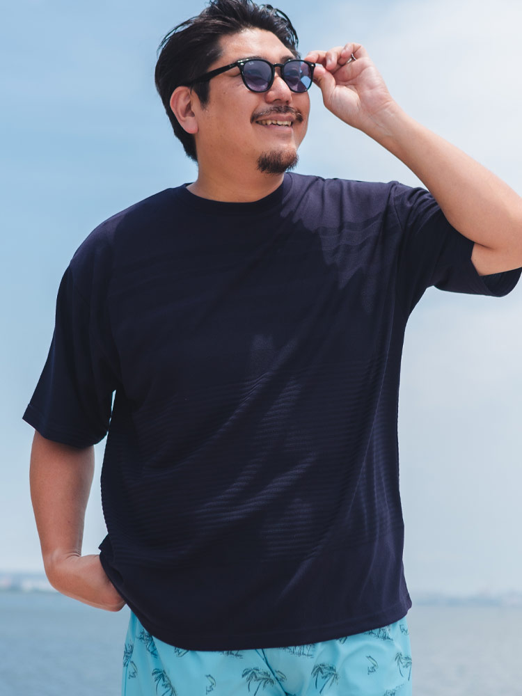 B＆T CLUB (ビーアンドティークラブ) ジャガード パネルボーダー クルーネック 半袖 Tシャツ 6041863