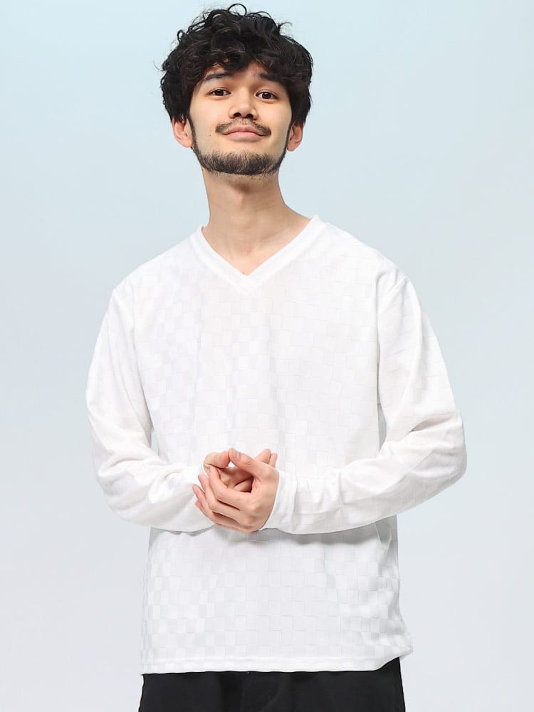 ノータベネ ロンT Vネック 市松模様 長袖 メンズ NOTA BENE トップス きれいめ ベーシック 6751607