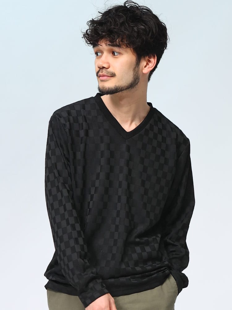 ノータベネ ロンT Vネック 市松模様 長袖 メンズ NOTA BENE トップス きれいめ ベーシック 6751607
