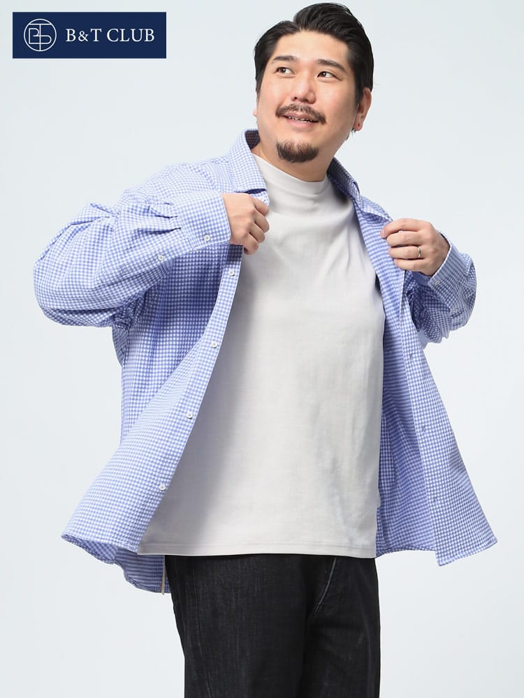 B＆T CLUB ビーアンドティークラブ チェックシャツ ストレッチ ギンガム 長袖 シャツボタンダウン 大きいサイズ メンズ 