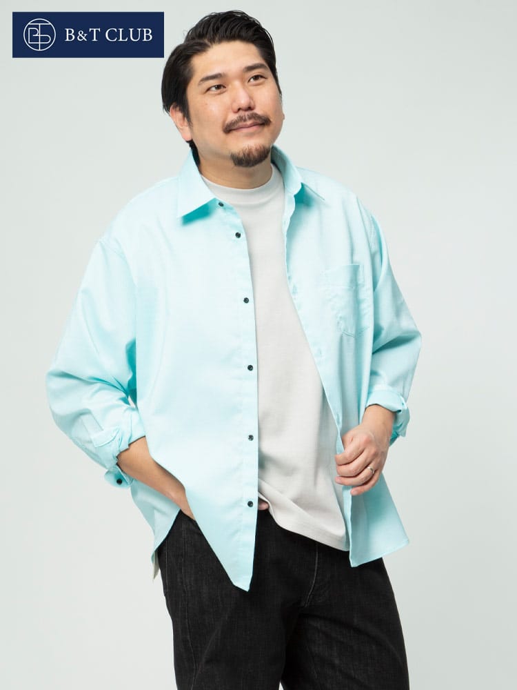 B＆T CLUB ビーアンドティークラブ 長袖 シャツ ストレッチ ヘリンボーン レギュラーカラー ビジネス 大きいサイズ メンズ 