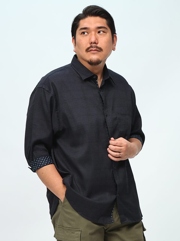 B＆T CLUB (ビーアンドティークラブ) 袖切替デザイン ワッフル無地＆チェック柄 7分袖 シャツ
