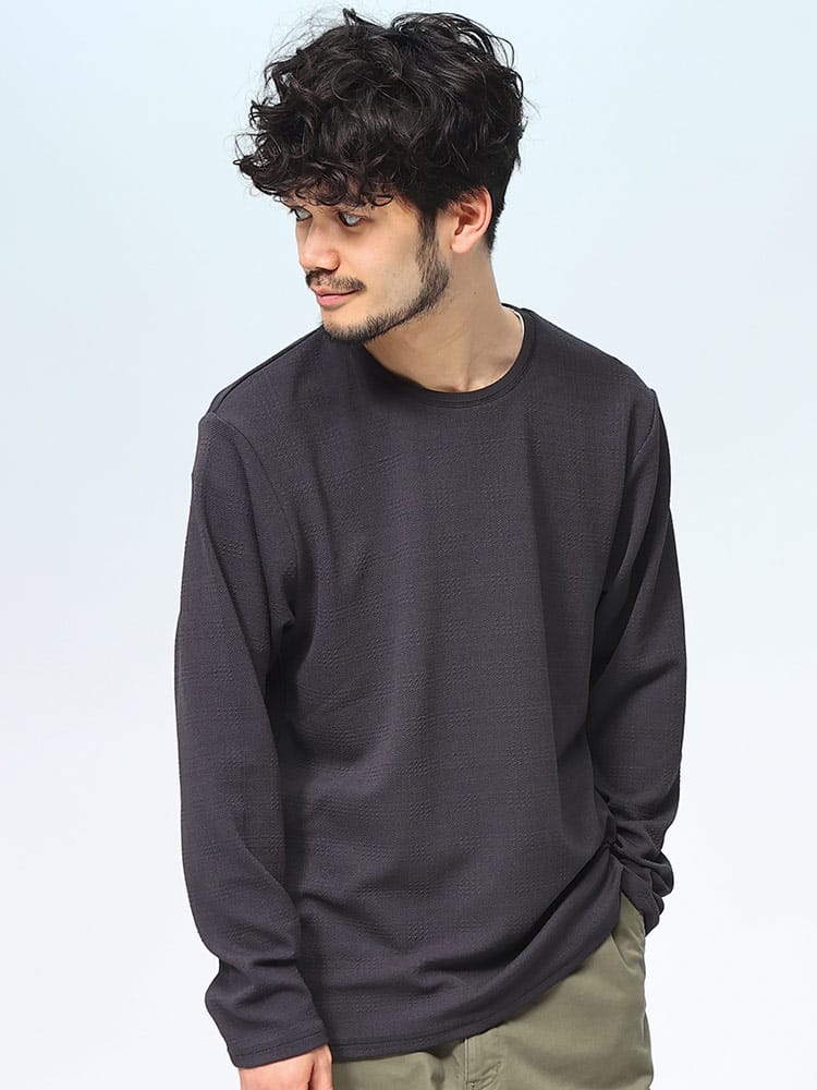 ノータベネ ロンT ジャガードチェック クルーネック 長袖 メンズ NOTA BENE トップス きれいめ ベーシック 6751605