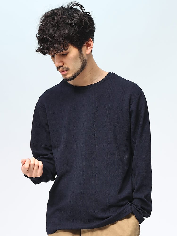 ノータベネ ロンT ジャガードチェック クルーネック 長袖 メンズ NOTA BENE トップス きれいめ ベーシック 6751605