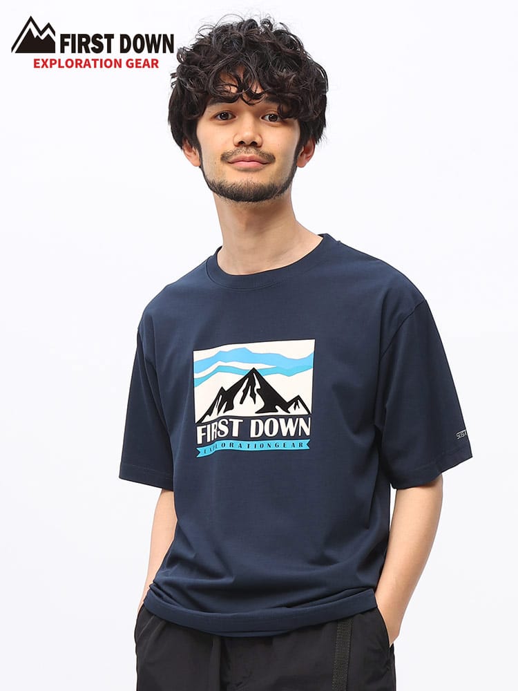 FIRST DOWN (ファーストダウン) ストレッチ 冷感 フロッキープリント クルーネック 半袖 Ｔシャツ 6051635