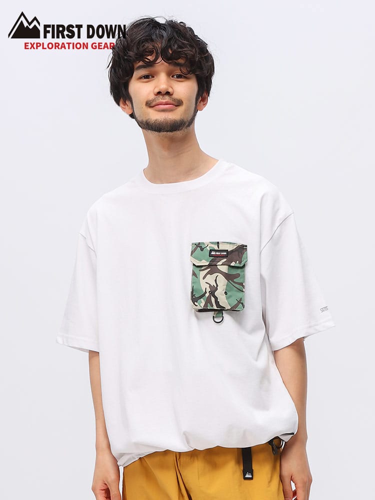 FIRST DOWN (ファーストダウン) ストレッチ 冷感 裾コード カモフラ柄ポケット付き 半袖 Tシャツ 6051636