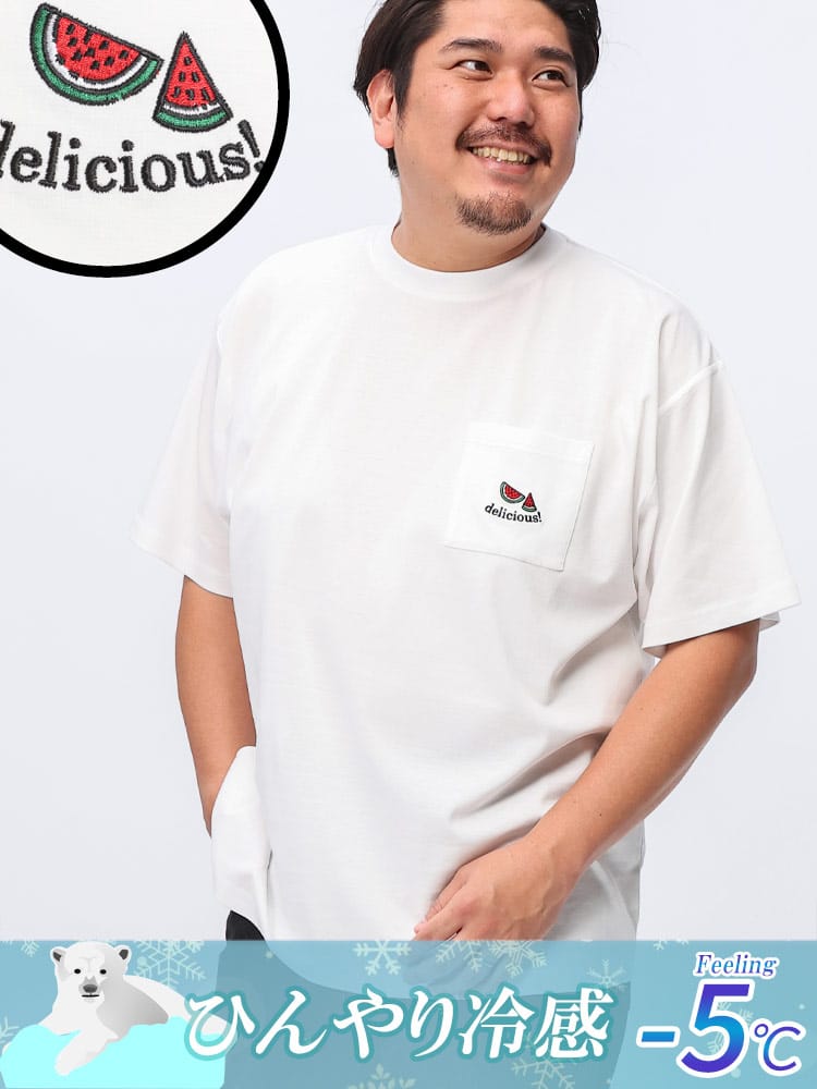 在庫処分 返品交換不可 半袖 Tシャツ USAコットン×COOL 刺繍入りポケット付き クルーネック トップス  大きいサイズ メンズ 