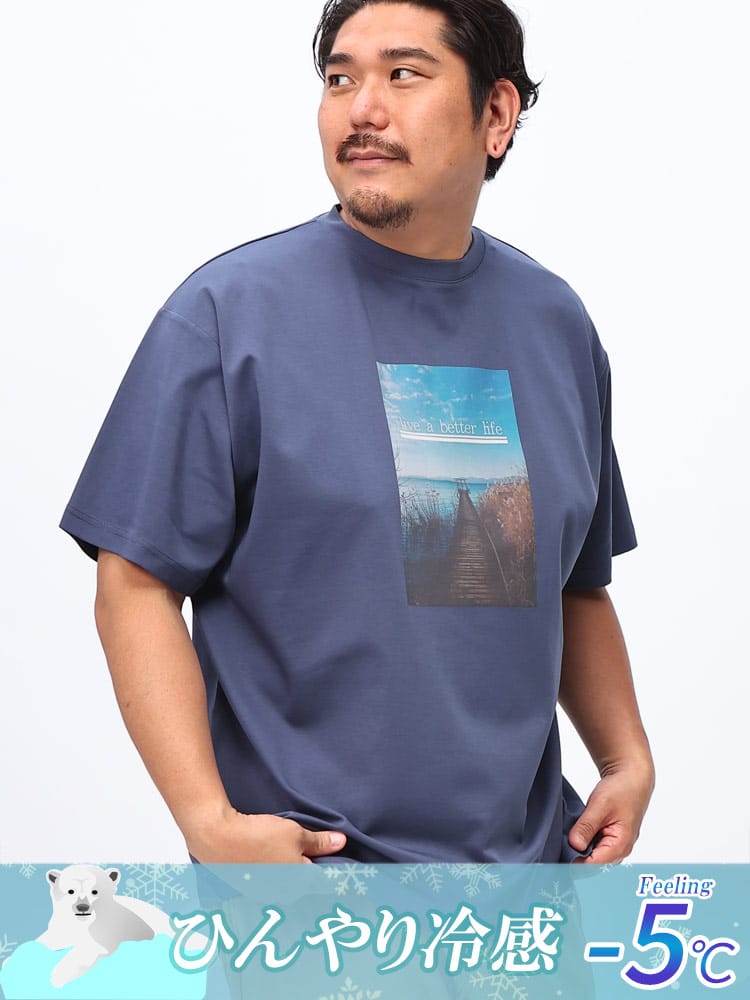 半袖 Tシャツ USAコットン×COOL フォト×ロゴ クルーネック トップス  大きいサイズ メンズ 