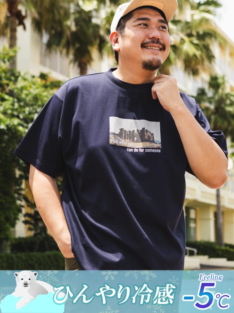 半袖 Tシャツ USAコットン×COOL フォト×ロゴ クルーネック トップス  大きいサイズ メンズ 