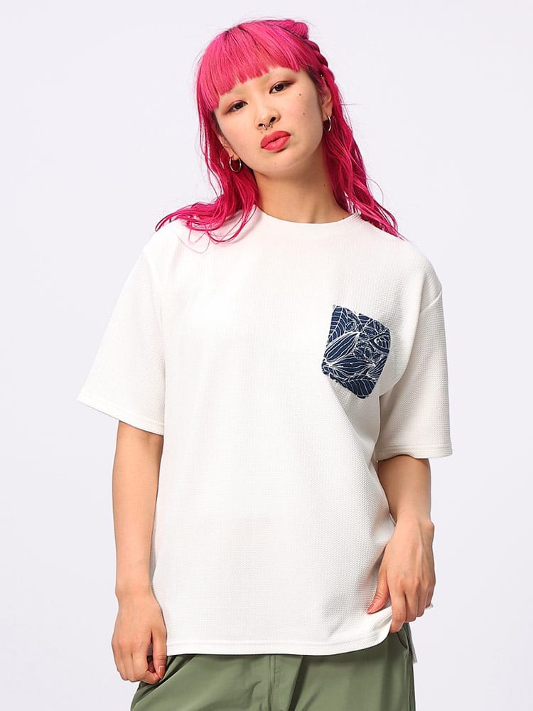 KAITEKI＋ (カイテキプラス) ストレッチ 接触冷感 速乾 柄ポケット ワッフル 半袖 Tシャツ 6051329S