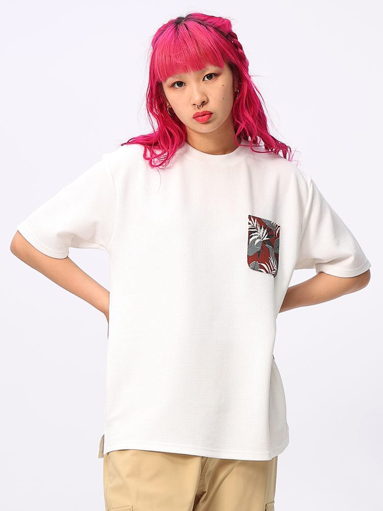 KAITEKI＋ (カイテキプラス) ストレッチ 接触冷感 速乾 柄ポケット ワッフル 半袖 Tシャツ 6051329S